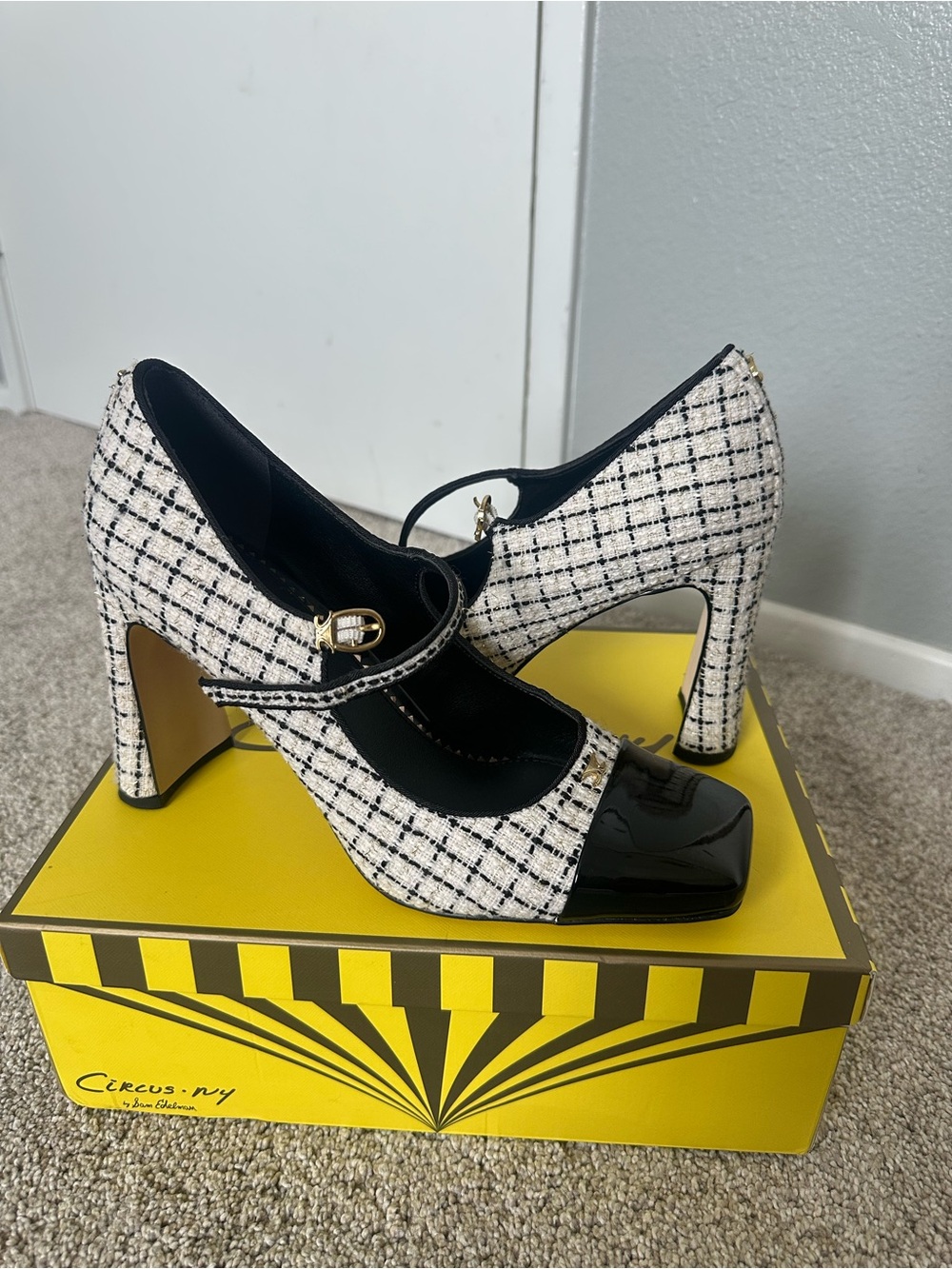 Circus by Sam Edelman Black and White Tweed Mary Jane Pumps with Patent Toe